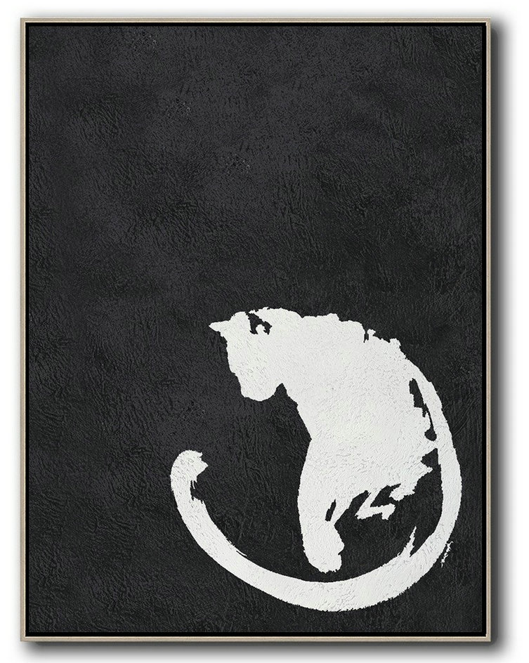 Acrylic Painting On Canvas,Black And White Minimal Painting On Canvas - Contemporary Wall Art